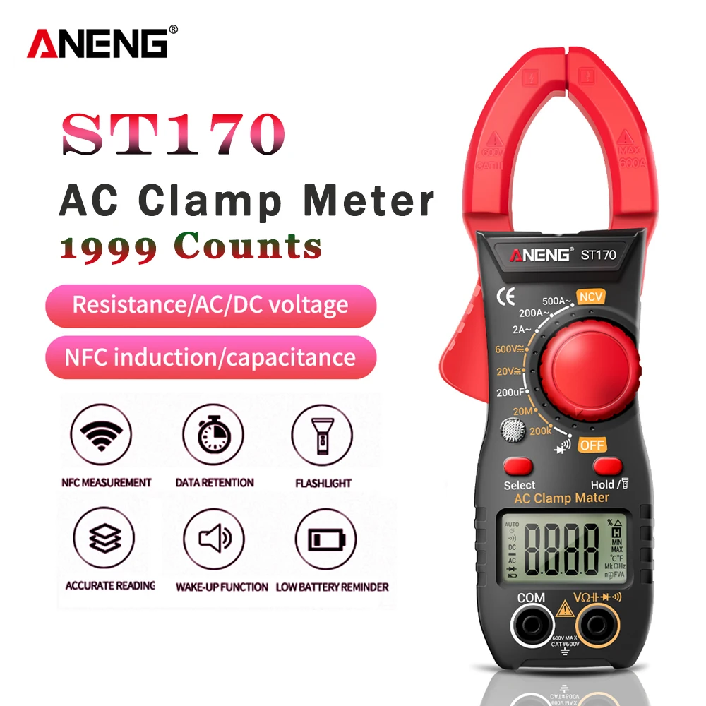 

ANENG ST170 Clamp Multimeter 500A AC Current Meter DigitalAC/DC Voltage Tester 1999 Counts Hz Capacitance NCV Ohm Diode Test