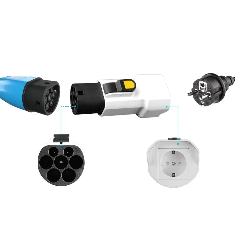 EV charging adapter Portable 220V Type 2 Male Plug to Schuko Socket For EV Charger Connector