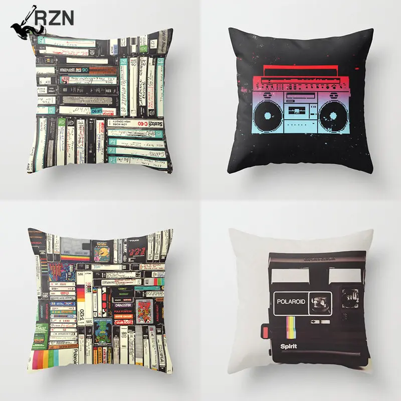 

Vintage Tape Speaker Pattern Cushion Covers Sofa Pillowcases Bedroom Home Decor Car Office Decor
