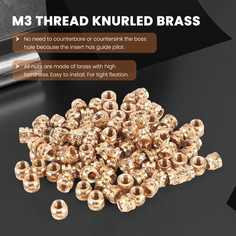 100Pcs M3 Thread Knurled Brass Threaded Heat Set Heat Resistant Insert Embedment Nut M3X5X4 For 3D Printer Voron 2.4 Etc heat set inserts