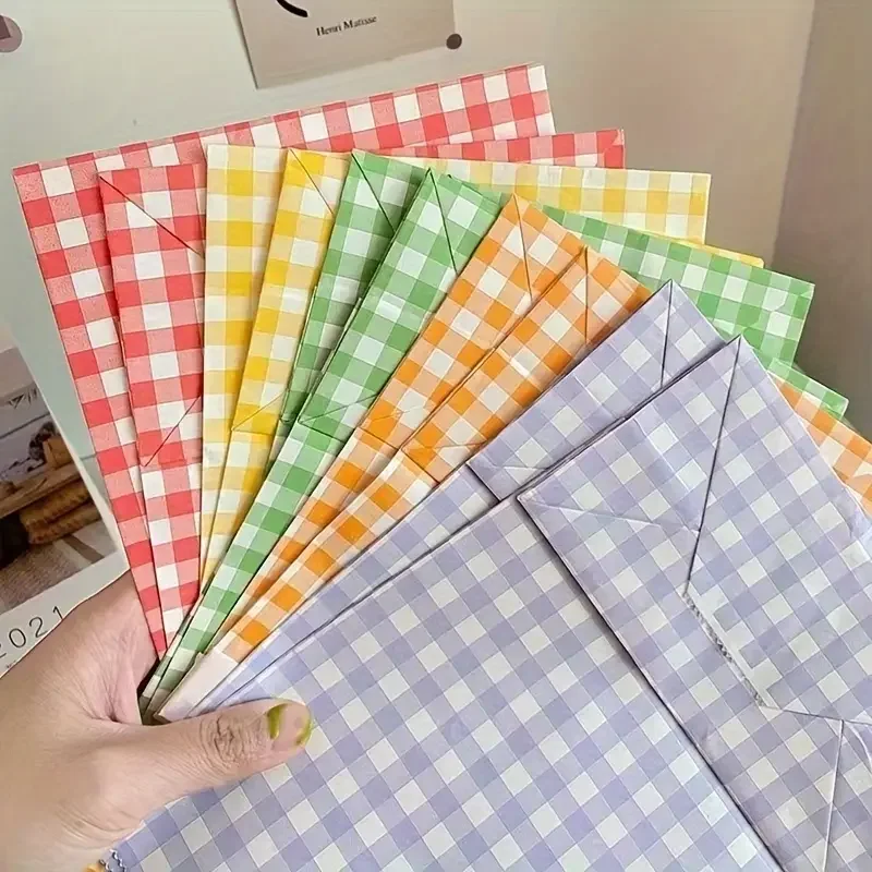 10pcs/pack Korean Style Simple Colorful Plaid Paper Bag Gift Bag ...