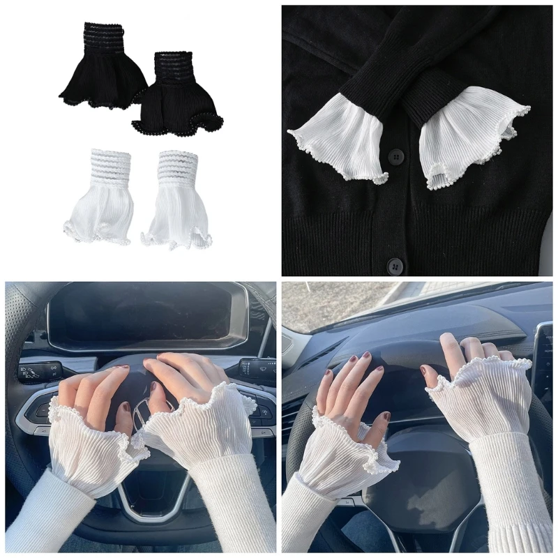 

B36D Sweater Flared Sleeves False Wrist Cuffs Pearls Studded Wrist False Sleeves