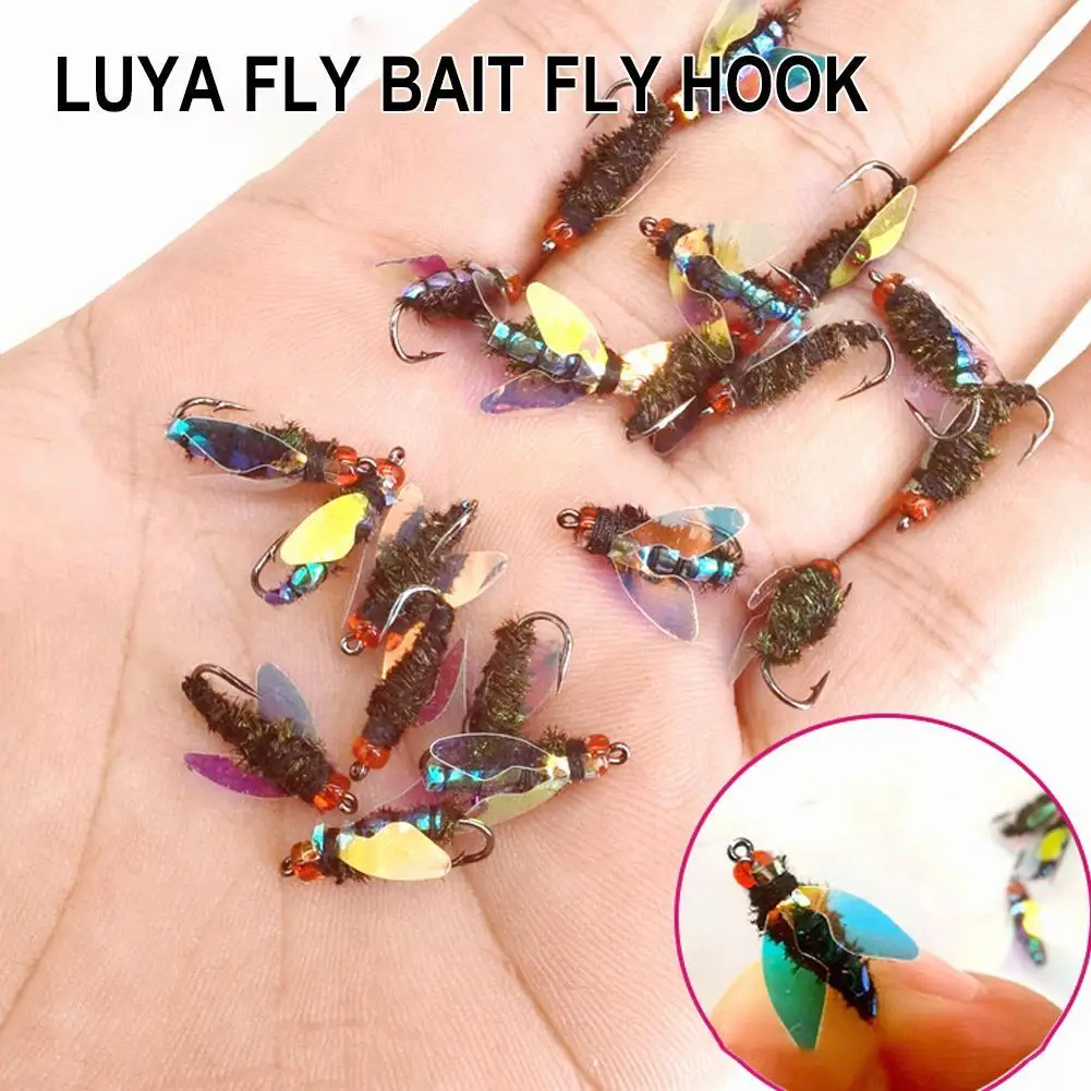 5Pcs Fly Hooks White Striped Tilapia Predator Pesce D'Acqua Dolce Fake Bait Fishing Luya Fly Bait Fly Hook Mung Bean Fly Horse Mout