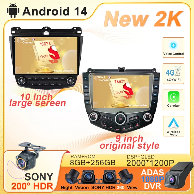 Android 14 Multimedia Stereo Navigation GPS Autoradio Screen For Honda Accord 7 2003 - 2007 Player Radio Car Carplay 5G DVD BT