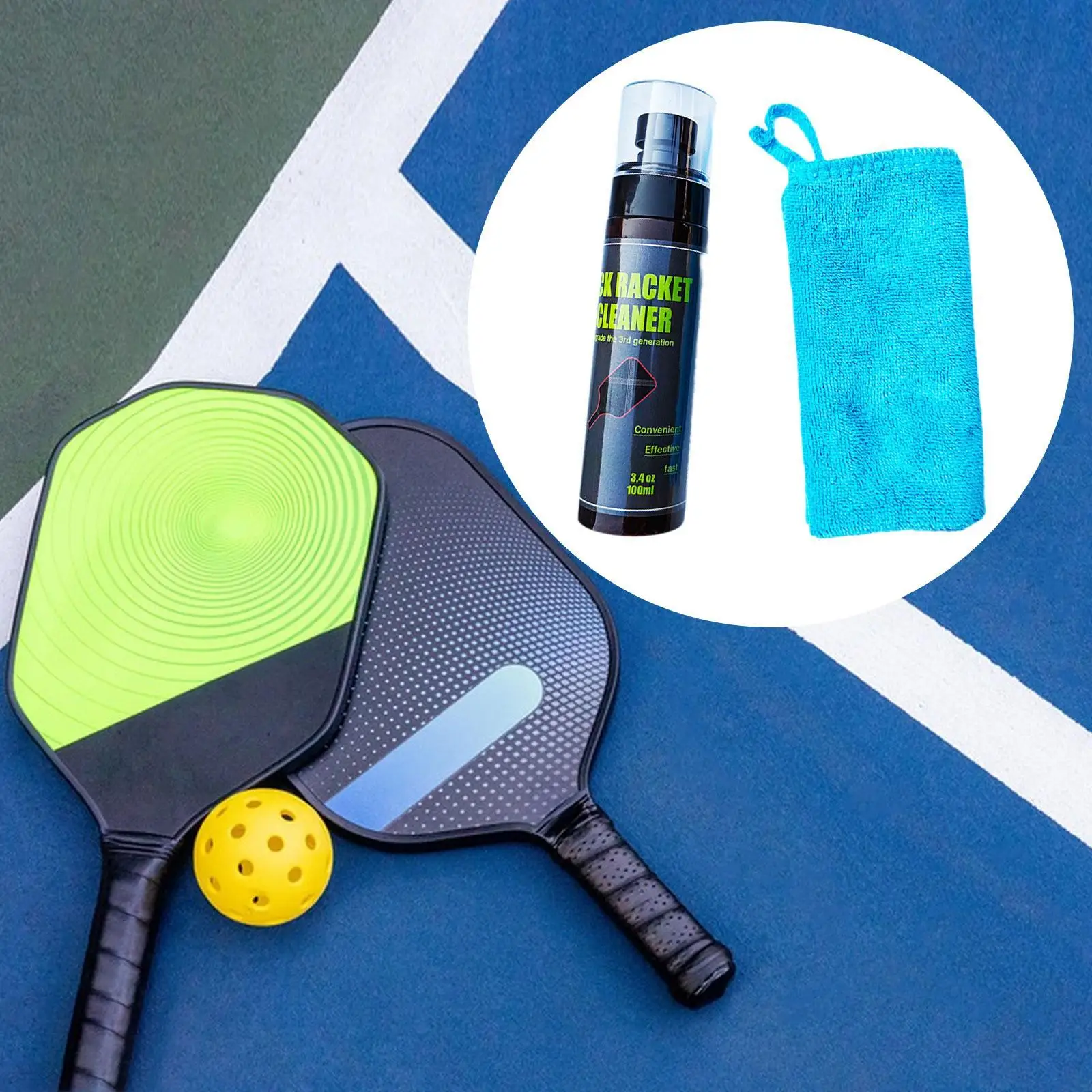 Pickleball Racket Cleaner with Dry Towel 100 ml Lightweight Multipurpose Improves Spins and Accuracy Pickleball Racket Care Kit