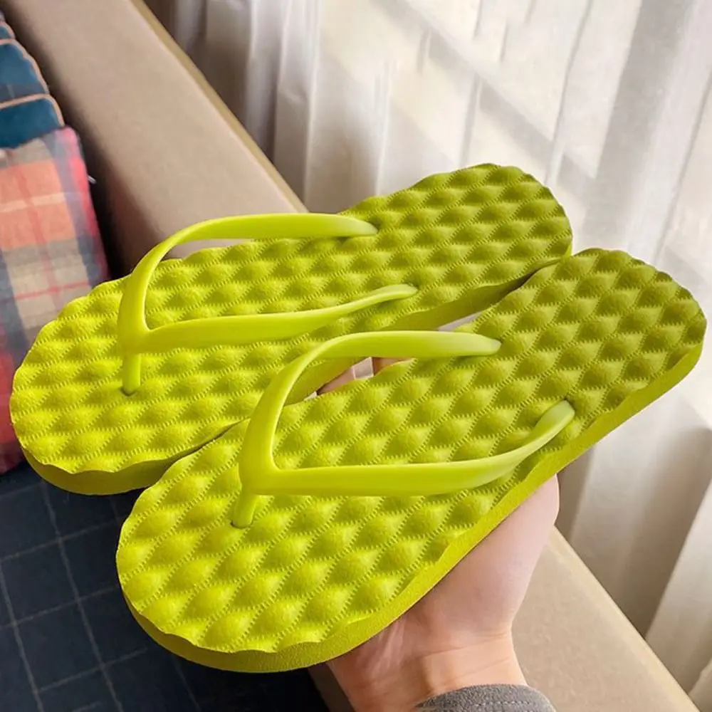 Simple Solid Color Flat Soled Slippers Massage Lingge Platform Flip Flops Beachwear EVA Home Slides Sandals Beach