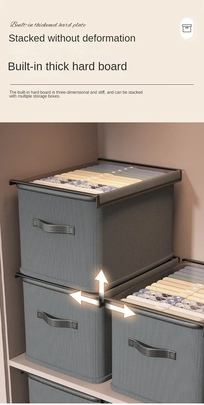 Description Picture 4 of item2PCS Large Capacity Clothing Storage Box Wardrobe Classification Covered Box Foldable Drawer Type Clothes&Pants Finishing Box