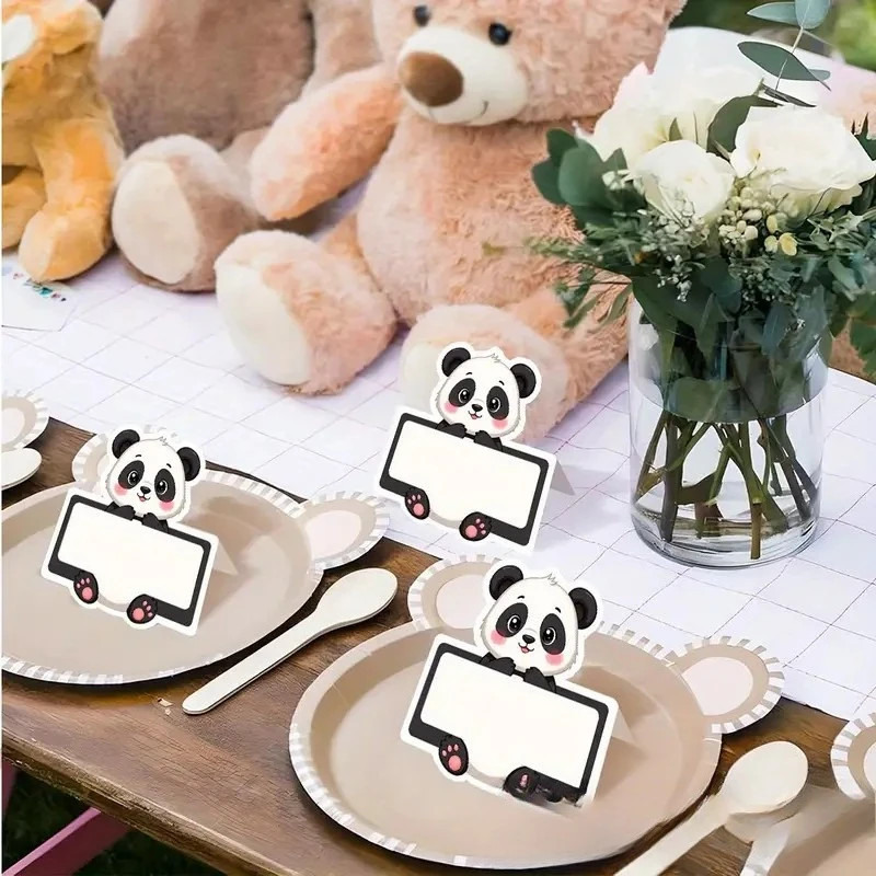 50Pcs Brown Bear Name Place Card Paper Seating Number Invitation Card Wedding Kid Birthday Party Baby Shower Table Decoration
