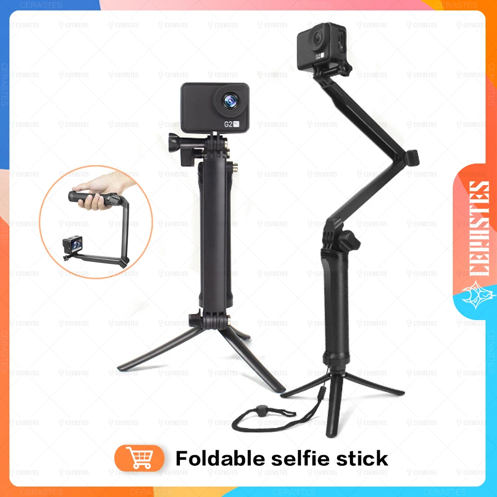GoPro Hero 10 9 용 액션 카메라 셀카봉, 360 ° 회전 조절 삼각대 확장 막대 접이식 모노 포드 셀프 타이머