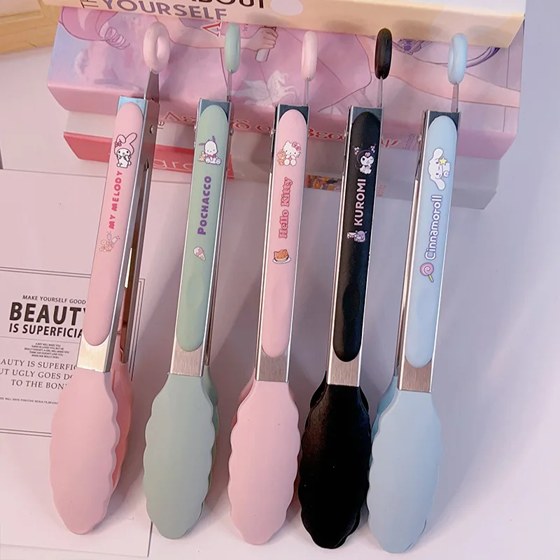 

2024 Sanrio Hello Kitty Kuromi Cinnamoroll Stainless Steel Food Clamp Steak Clamp BBQ High Temperature Ins Anime Kawaii Creative