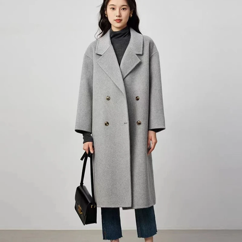 

Winter Luxury Tweed Coat Women Fashion Senior Commuter Double-breasted Loose Oversized Warm Long Cashmere Coat Jacket