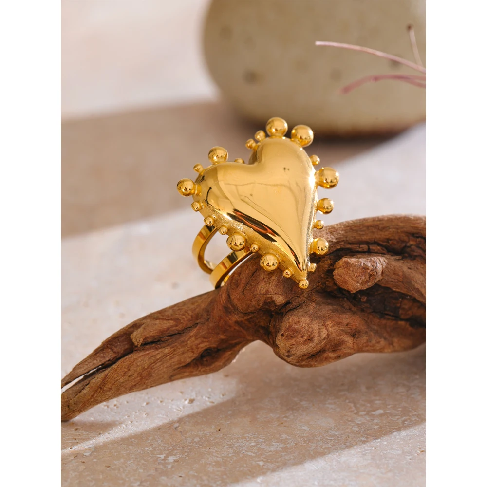 Yhpup Stainless Steel Heart Love Cast Ring 18K Gold Color Plated Charm Gift