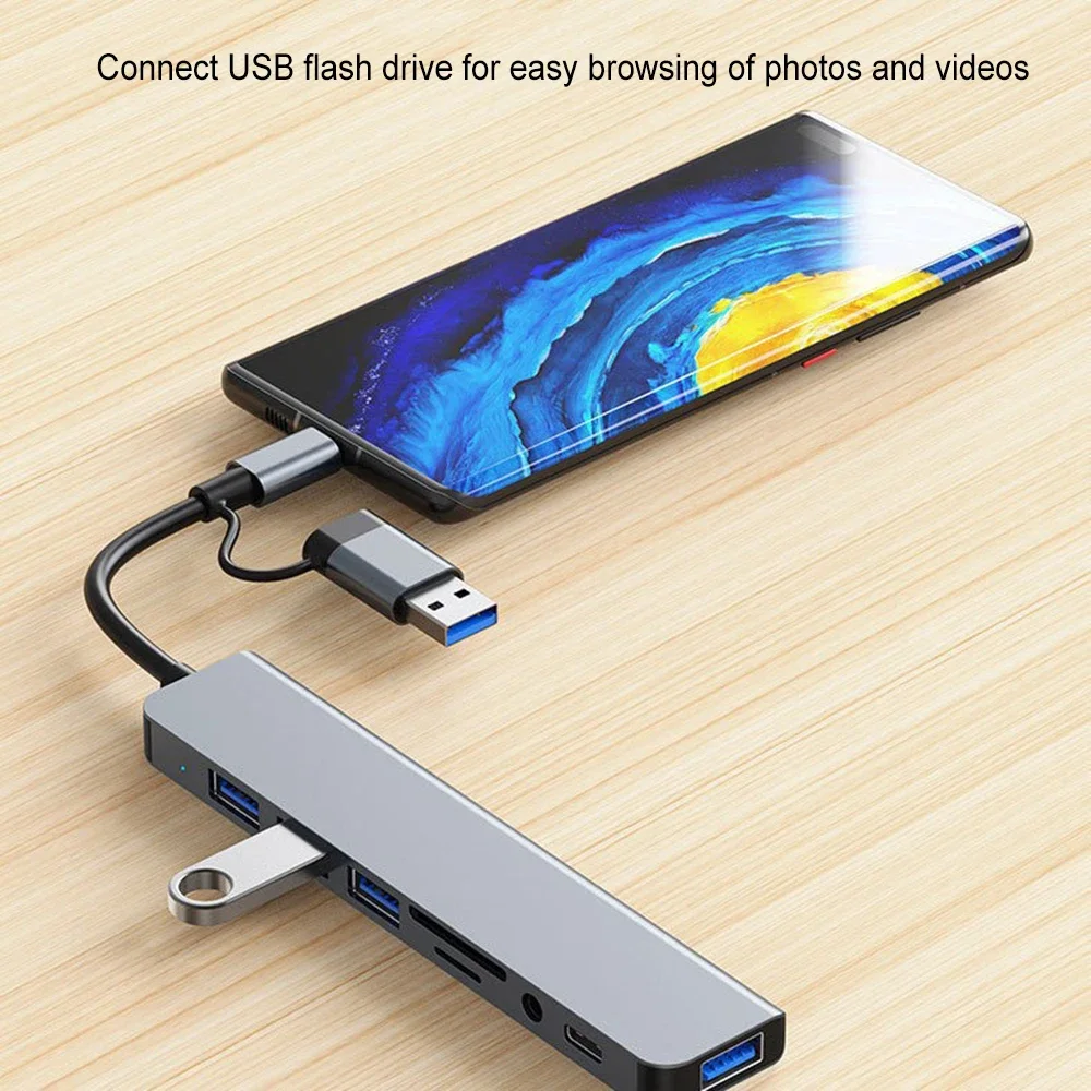 USB C Hub USB Splitter 8 in 2 USB Extender USB 3.0 Type c Dock Station TF/SD Card Reader High Speed OTG Adapter for Macbook PC 5