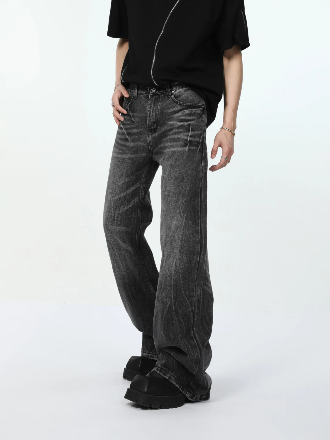 Fashionable 2024 Men's Spring Trendy Male Jeans Loose Comfortable Straight Denim Trousers Men's High-End High Street Jeans