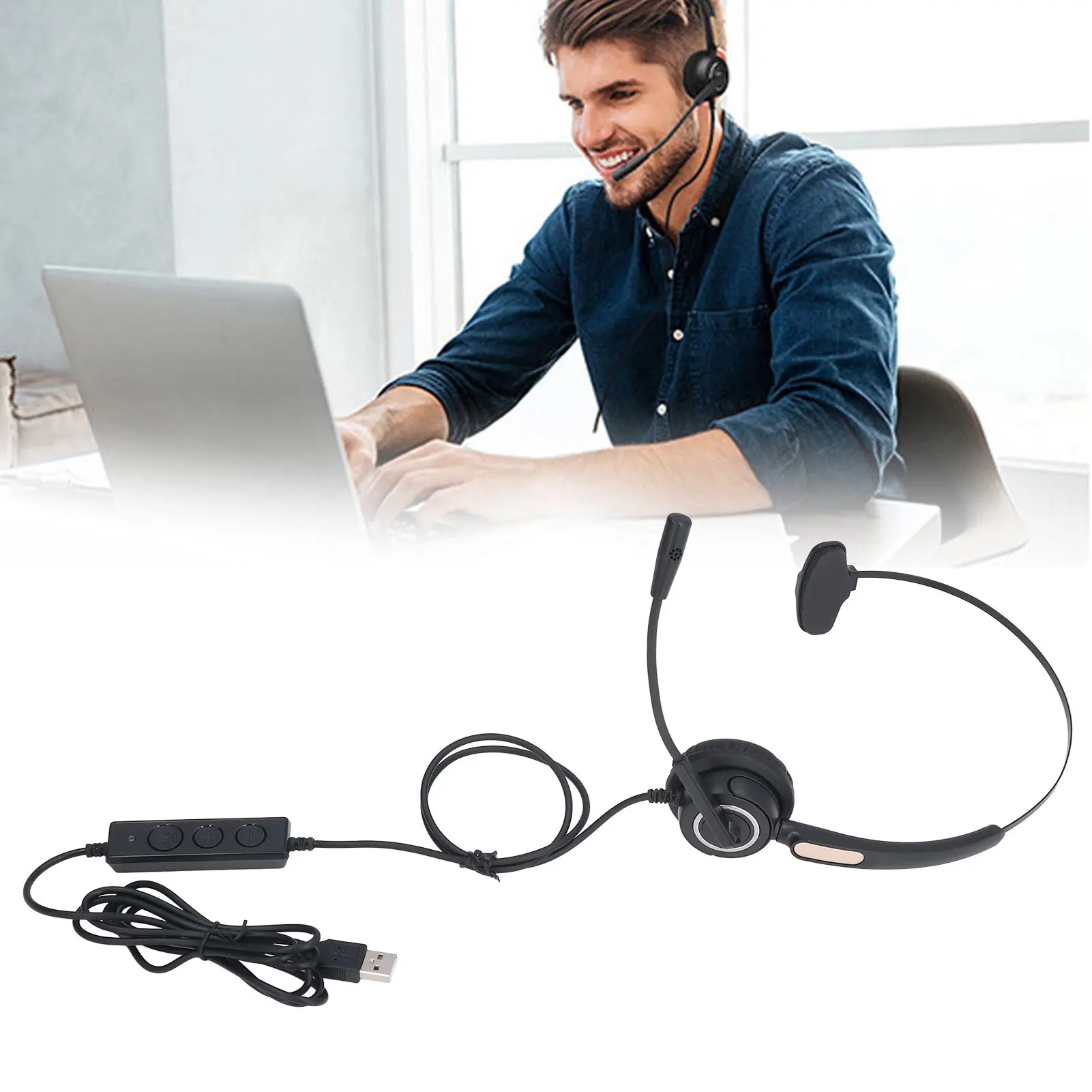 

Call Center Headset Noise Cancelling Wired Headphone Ergonomic Wire Control Earphone For Office School