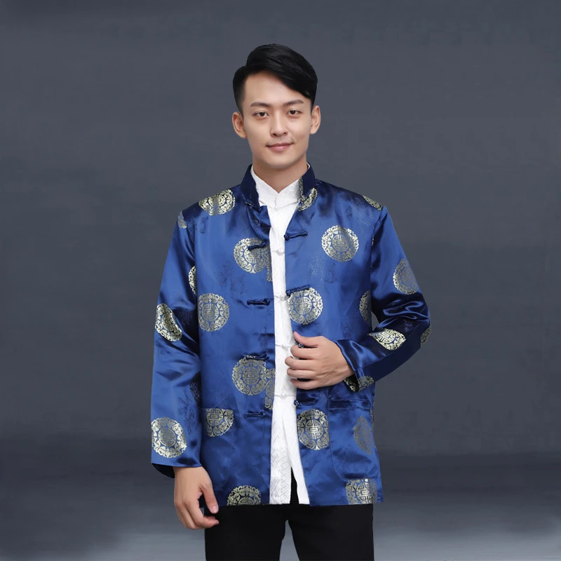 Men Chinese Style Shirt Hanfu Jacket Tang Suit Men's Shirt Chinese Traditional Retro Long-Sleeved Kung Fu New Year Clothes Birthday Party