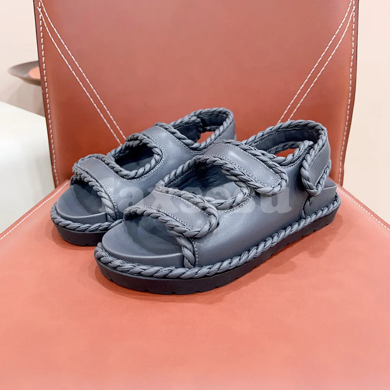 

Women Sandals Summer 2024 New Style Round Toe Solid Colors Upper Knot Decor Female Shoes Foot Sensation Comfortable Sandals