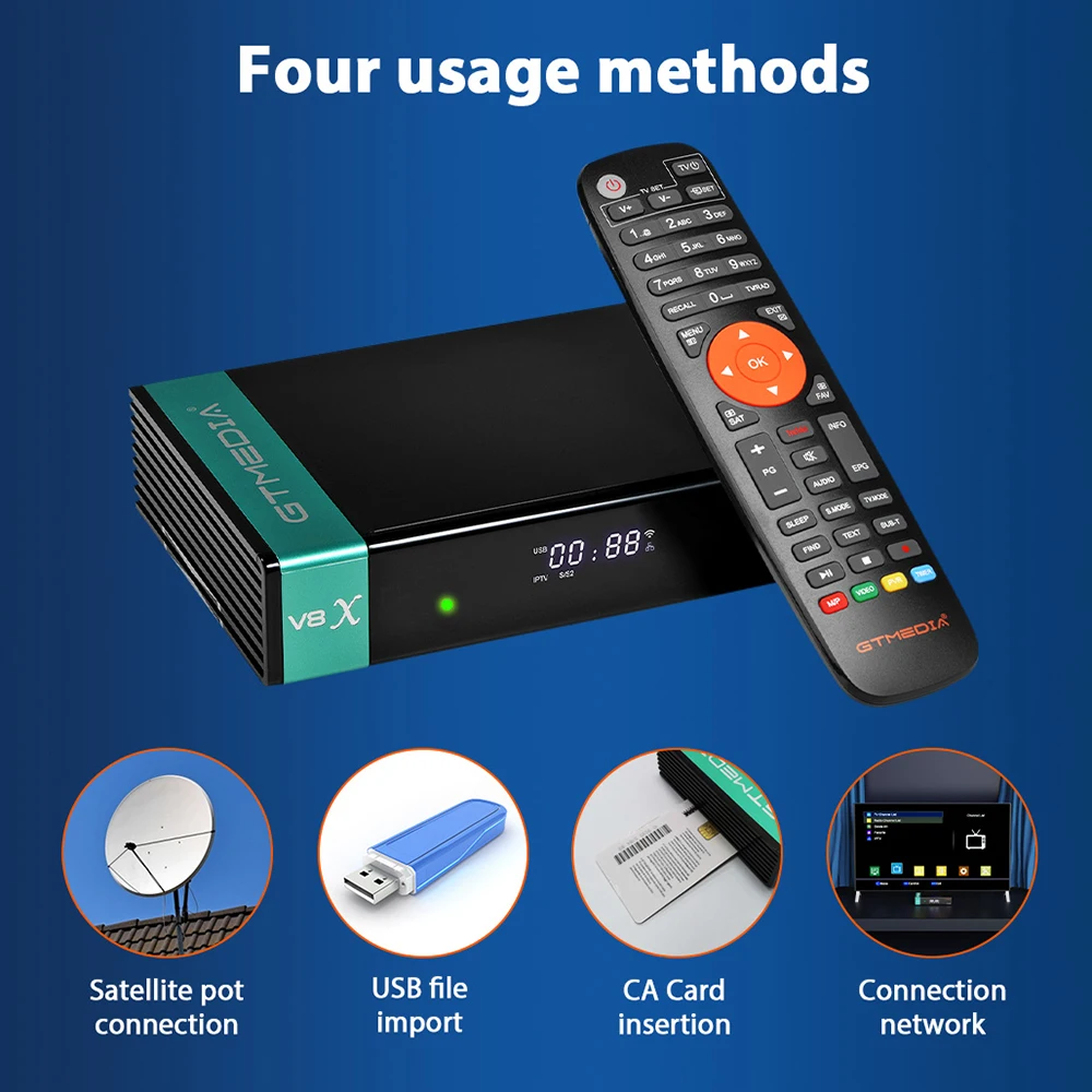 GTMEDIA V8X DVB-S/S2/S2X Satellite Receiver New Firmware Upgrade, Built-in  2.4G WIFI Support CA card, GTplayer