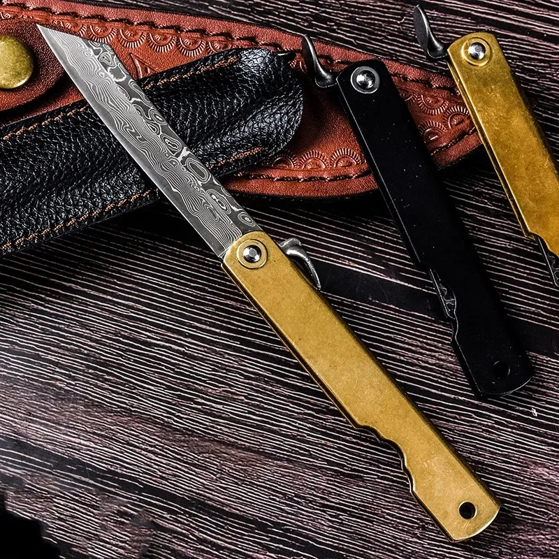 Coltello Pieghevole Tascabile Higono Kami Giapponese Acciaio Di Damasco Manico In Rame Sopravvivenza Tattico Campeggio Caccia Difesa Collezione Coltel
