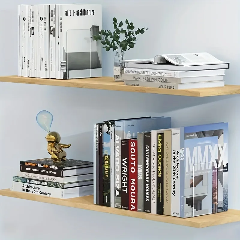 Acrylic Bookends L-shaped Book Organizer Holder 2Pcs for Desk Desktop