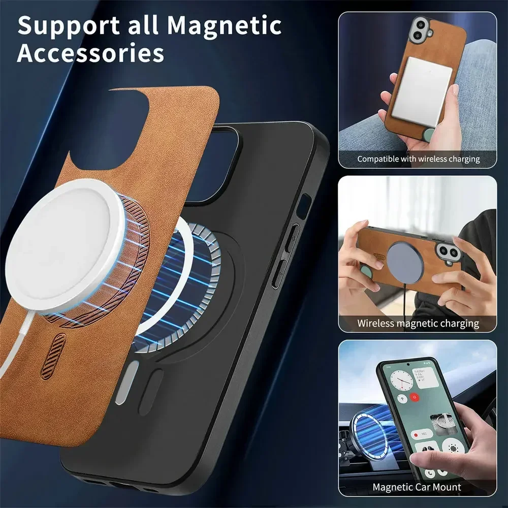 Luxury Leather Magnetic Case with Wireless Charging