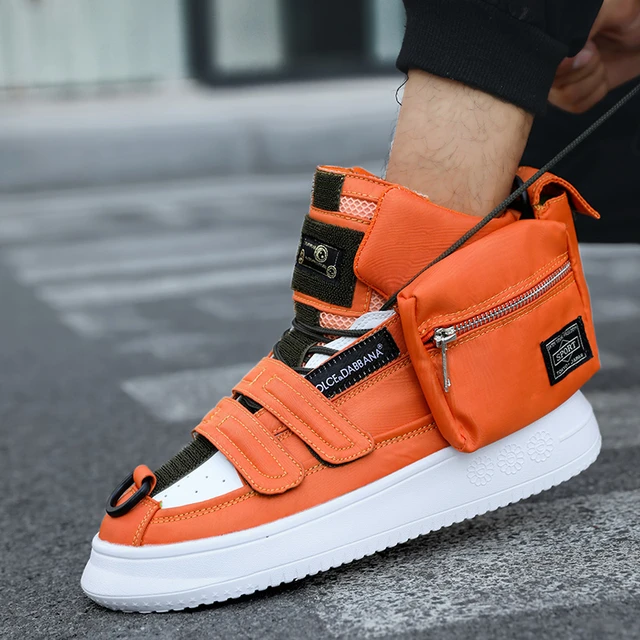 Orange Sneakers With Pockets for Men, Luxury Designer Shoes, Thick, Casual,  for Couple, Hip Hop, Trendy, Warm Spring - AliExpress