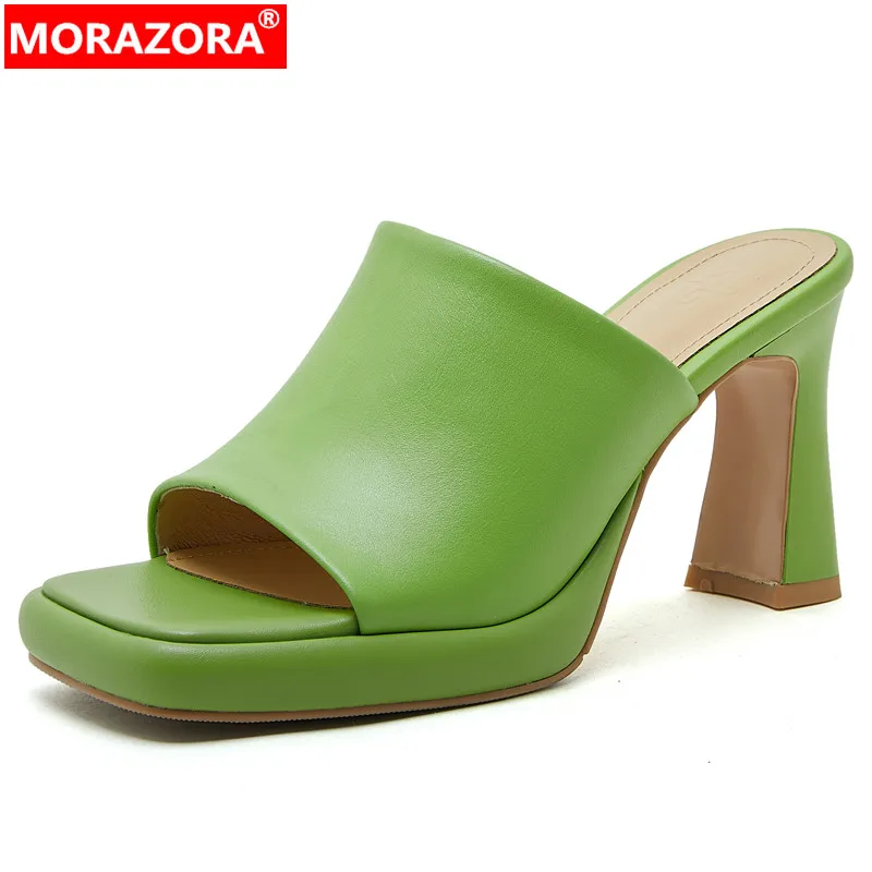 

MORAZORA 2023 New Genuine Leather Modern Slippers Woman Top Quality Ladies Summer Shoes Thick High Heels Platform Slippers
