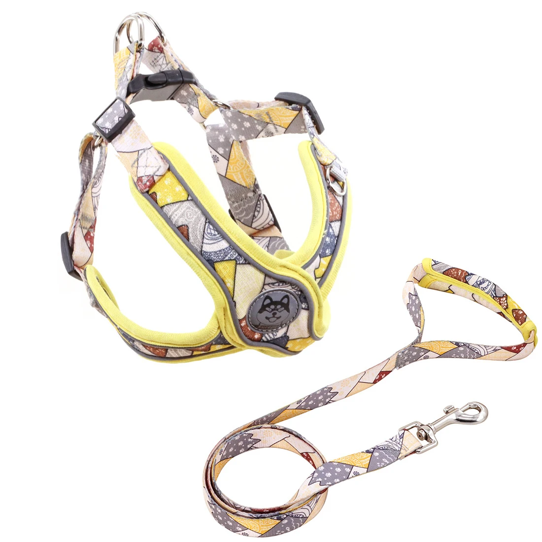 

Dog Breathable Harness and Leash Suit Pet Silver Shiny Printed Vest Reflective and Adjustable Chest Straps No Pull X-Shaped Harn