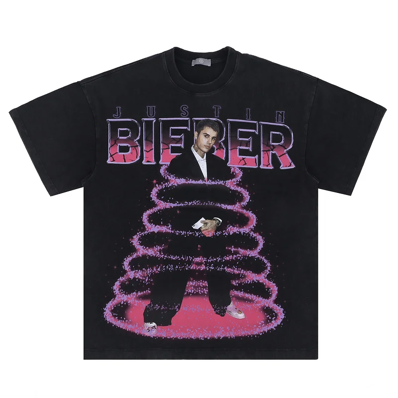 

Justin Bieber Vintage T shirt High Quality Washed Old Thick Material Short Sleeve Summer T shirts