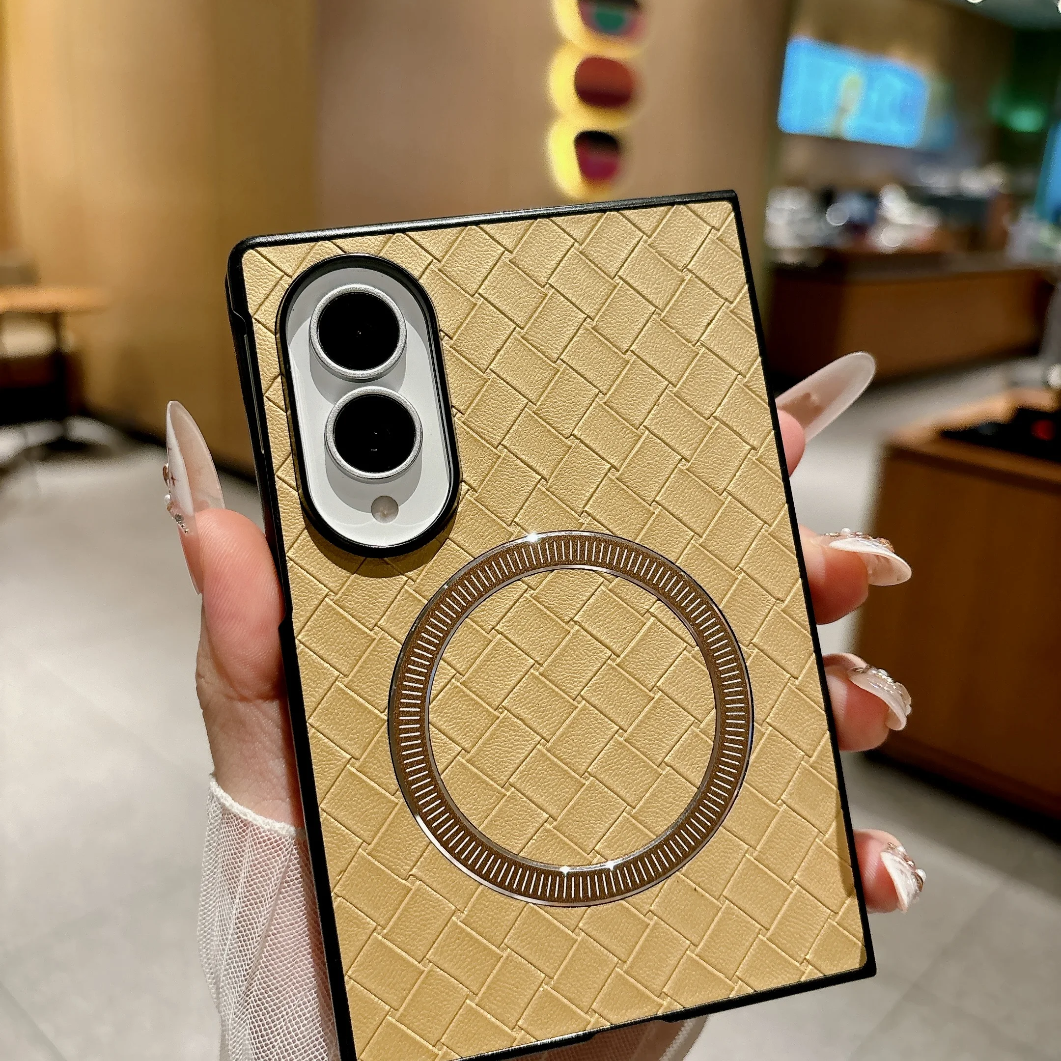 Luxury Weave Grid Shockproof Phone Case with Built-in Front Protection