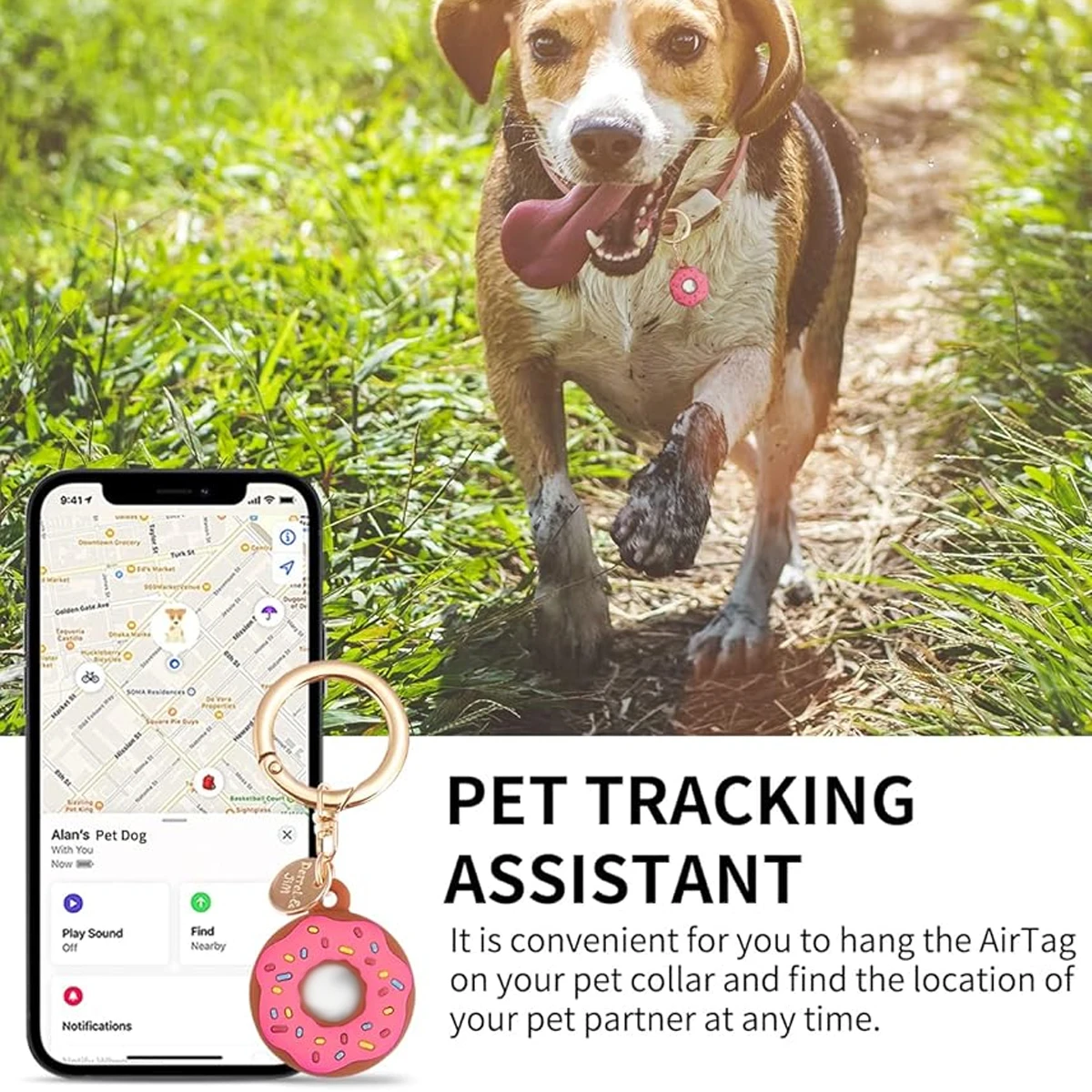 Durable Donut AirTag Holder - Protective Keychain with Rugged Strap