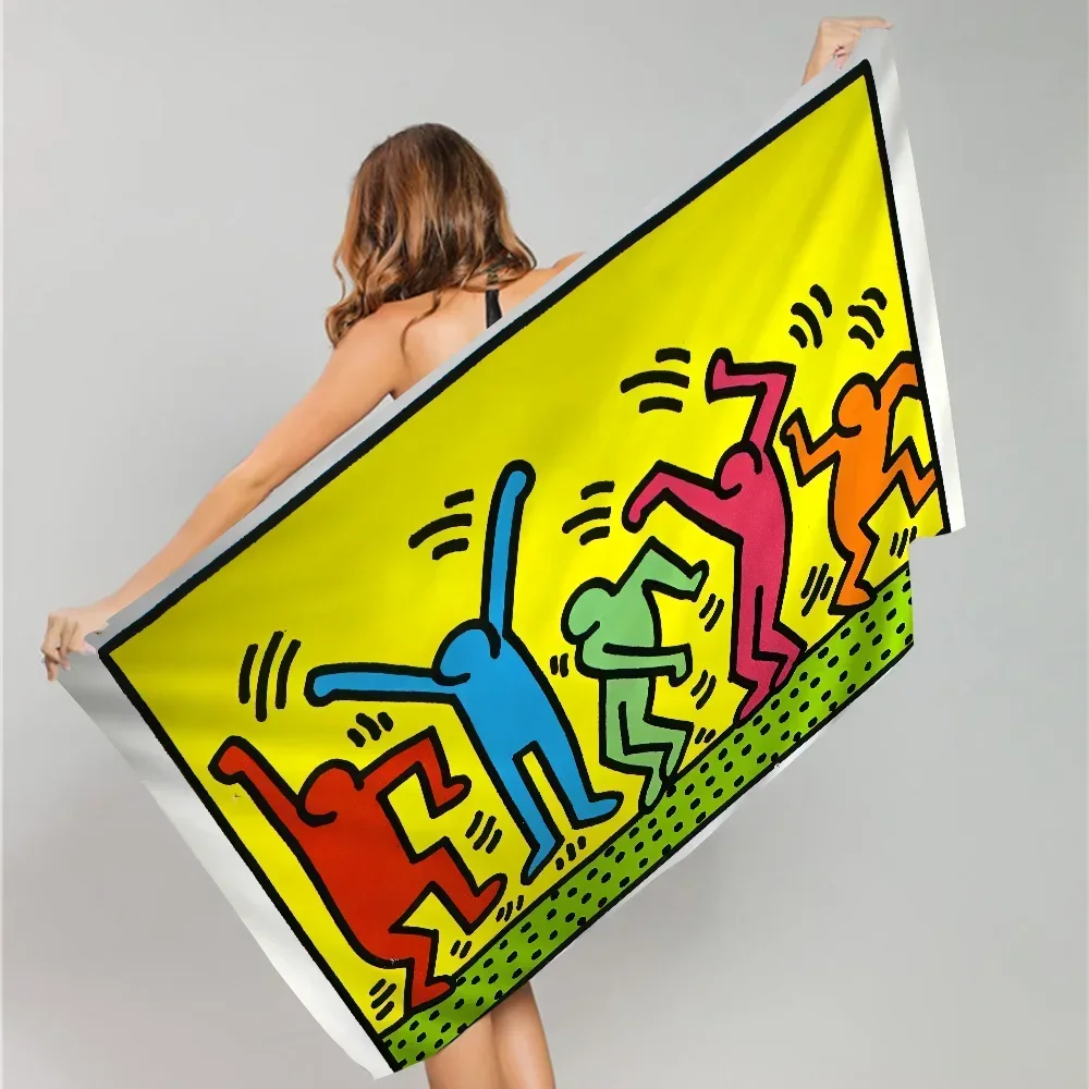 Keiths Haring Beach Towels Shower Towel Sauna Travel Spa Microfiber Quick Dry Gym Accessories Cute Room Decor 5