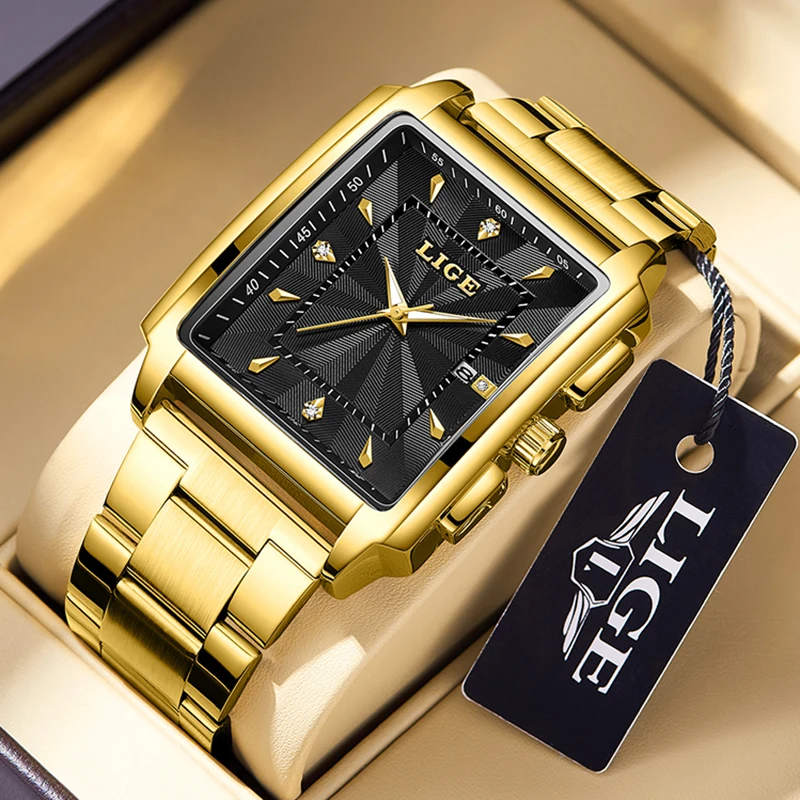 LIGE Fashion Women Watches Top Luxury Creative Steel Dress Bracelet Wristwatches Ladies Square Waterproof Watch Relogio Feminino
