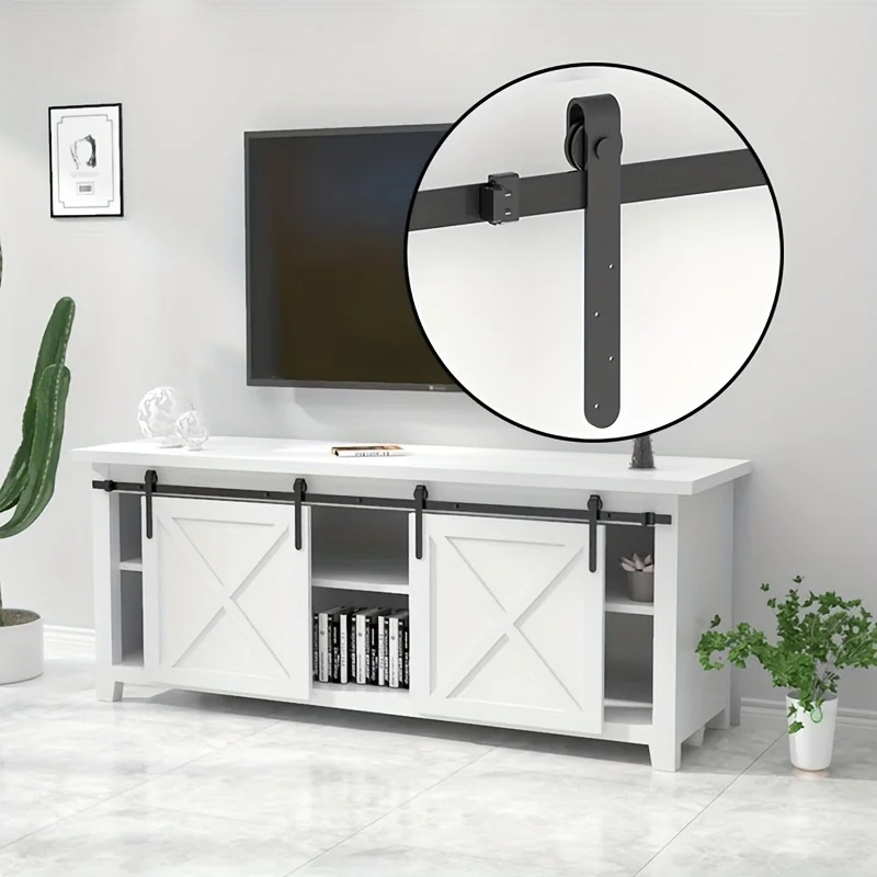 ชุดอุปกรณ์ประตูบานเลื่อนแบบเงียบทำจากเหล็กคาร์บอน พร้อมรางเหล็กคาร์บอนสำหรับประตูบานเลื่อน ตู้ทีวี ตู้เสื้อผ้า 1