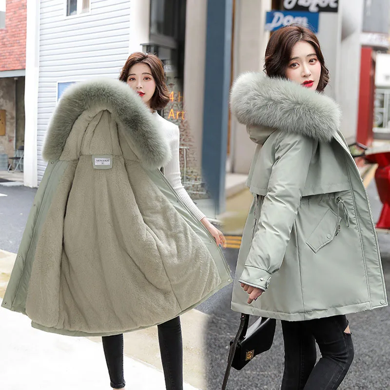 

2023 Women New Pai Overcomes Mid Length Style Fox Collar Cotton Coat Winter Female Version Slim Fit Plush Thickened Large Coat