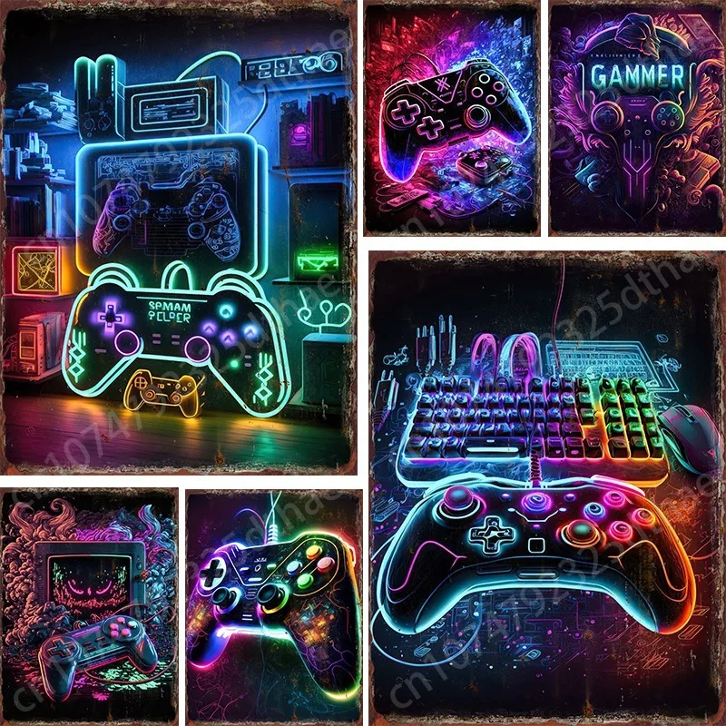 1pc Pinturas Em Tela De Arte, Pintura De Fone De Ouvido De Jogo Neon Punk  Colorido