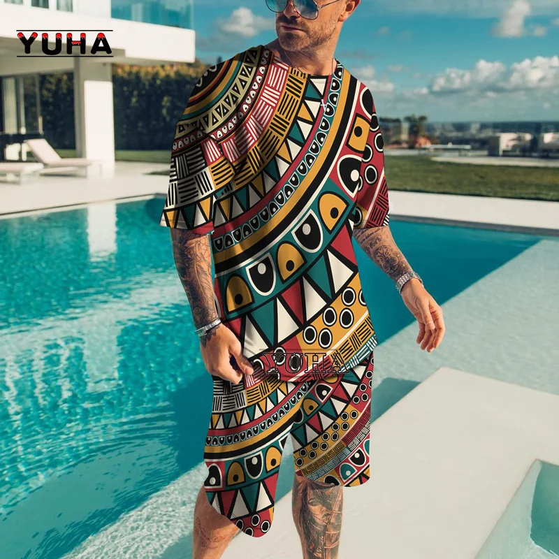 African Printed Women's/Men's T-shirts Sets Fashion Vintage Style Tracksuit/Tops/Shorts Sport And Leisure Summer Male Suit