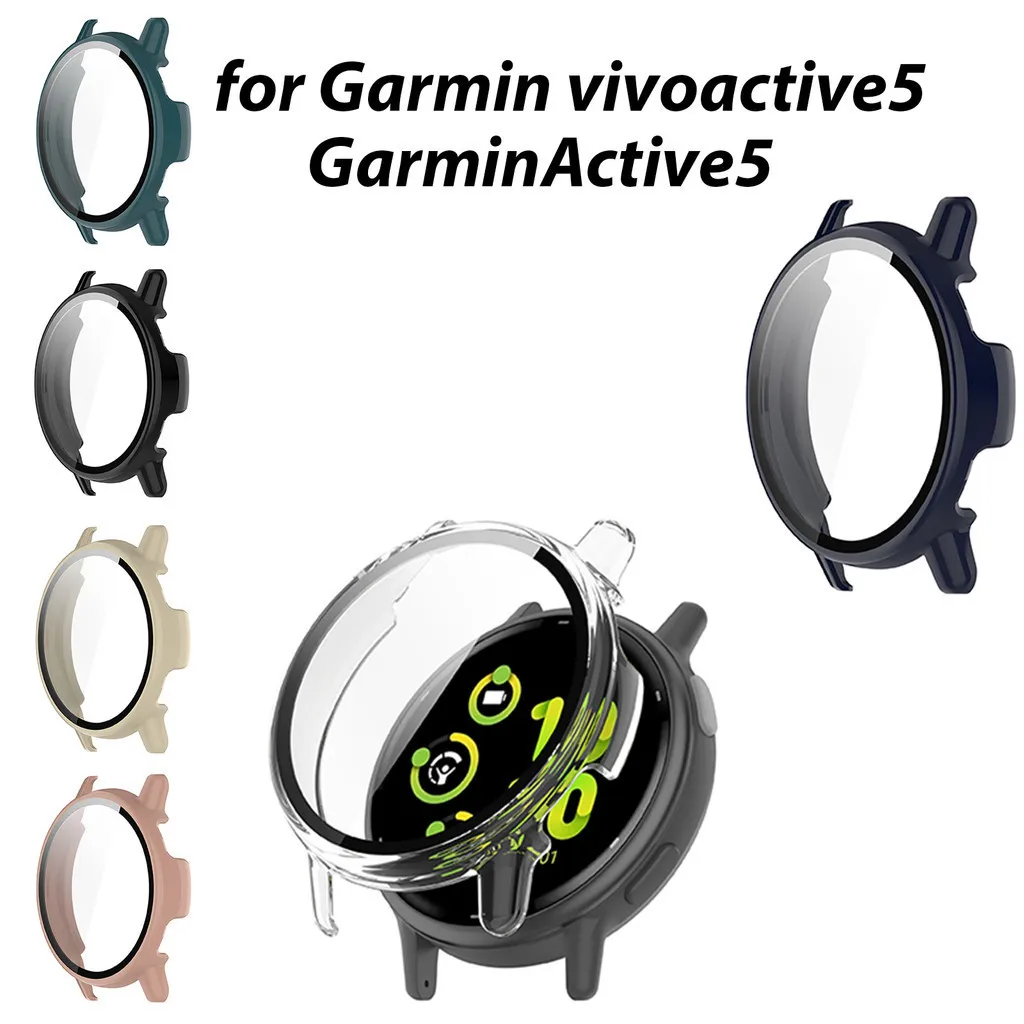 Tempered Glass Case Screen Protector Hard PC Bumper SmartWatch Cover Anti-scratch For Garmin Vivoactive 5 Active 5 All-Around watch screen protector case watch accessories watch screen protector apple watch screen protector case watch case watch protective case watch cover watch protective cover bumper protective case