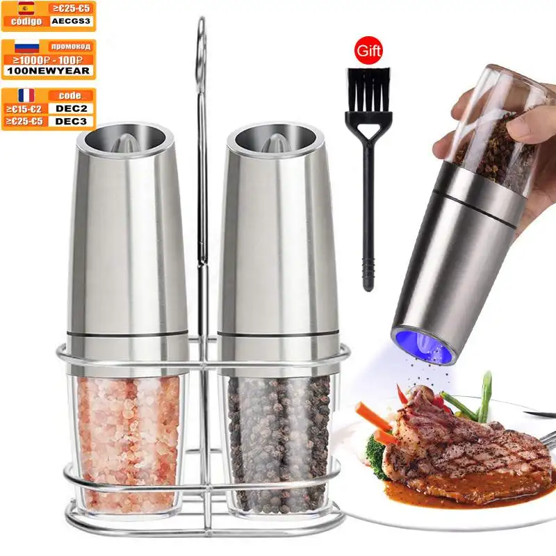 Stainless Steel Electric Salt & Pepper Grinder Mill Shakers LED