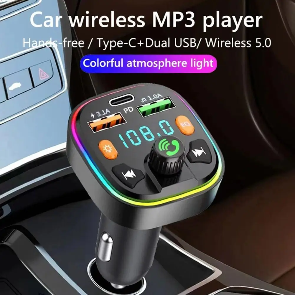 

Type-C FM Transmitter with 3.1A USB Fast Charger and - Player Car 5.0 Kit, Handsfree Bluetooth and Charging MP3 Car I5K1