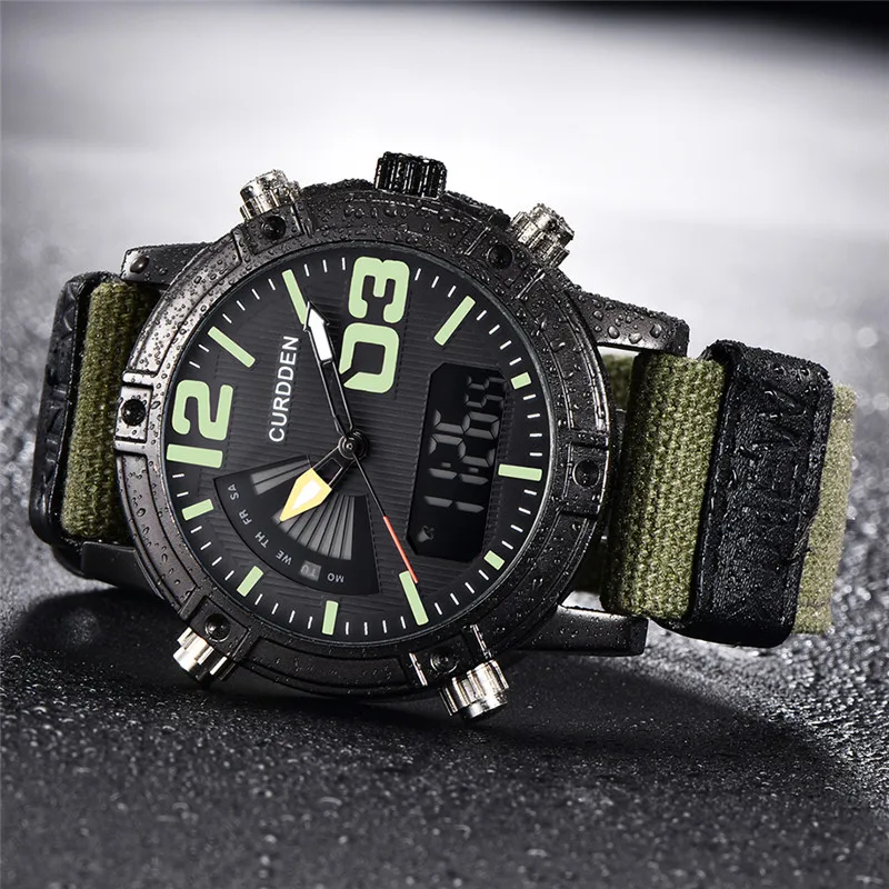 Original Big Brand CURDDEN Dual Time Watches For Men Fashion Nylon Band Multi-function Sports Chronograph Watch Montre Homme