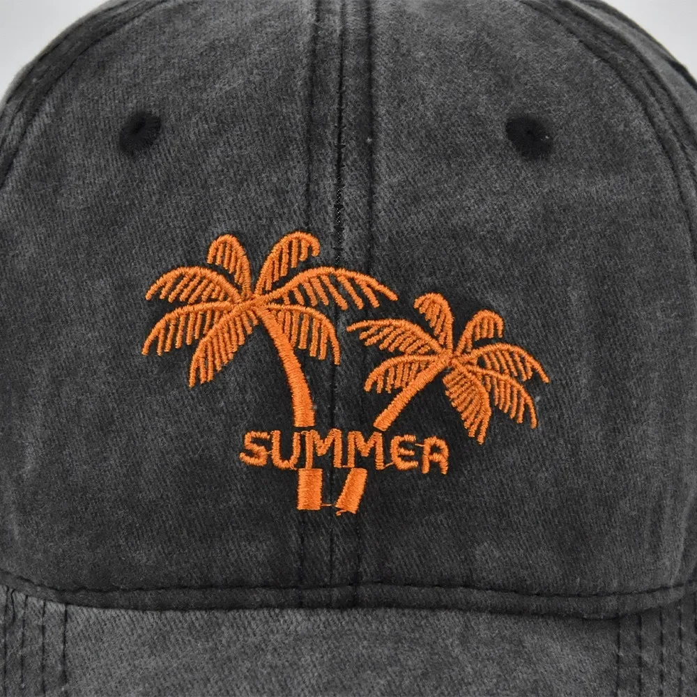 Unisex Washed Cotton Cap Coconut Tree Embroidery Baseball Cap For Men Women Streetwear Dad Hats