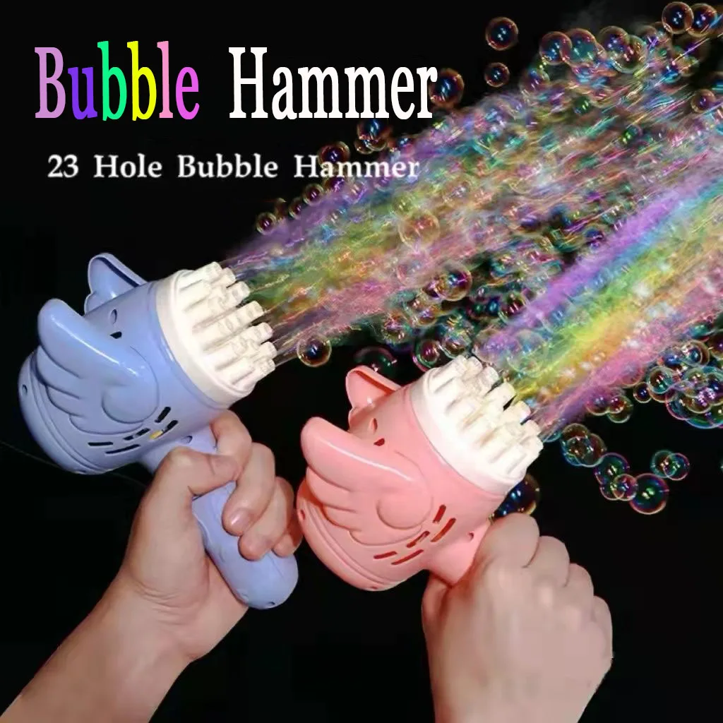 

New Bubble Guns Toys Kids Automatic Gatling Bubble Hammer Cartoon 23 Holes Bubbles Maker Machine Soap Bubbles Blower Outdoor Toy