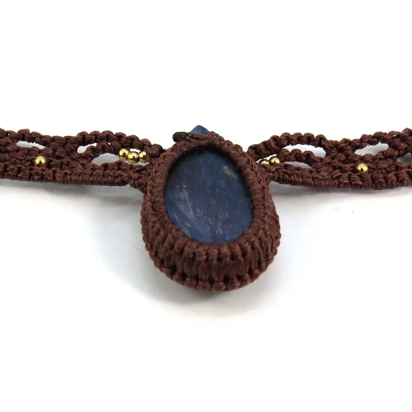 Natural Labradorite Original Stone Water Drop Handmade Thread Rope Wrapped Braided Macrame Chain Necklace Women Girl Jewelry