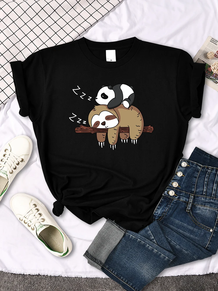 Panda & Sloth Graphic Women's Oversized Round Neck T-Shirt