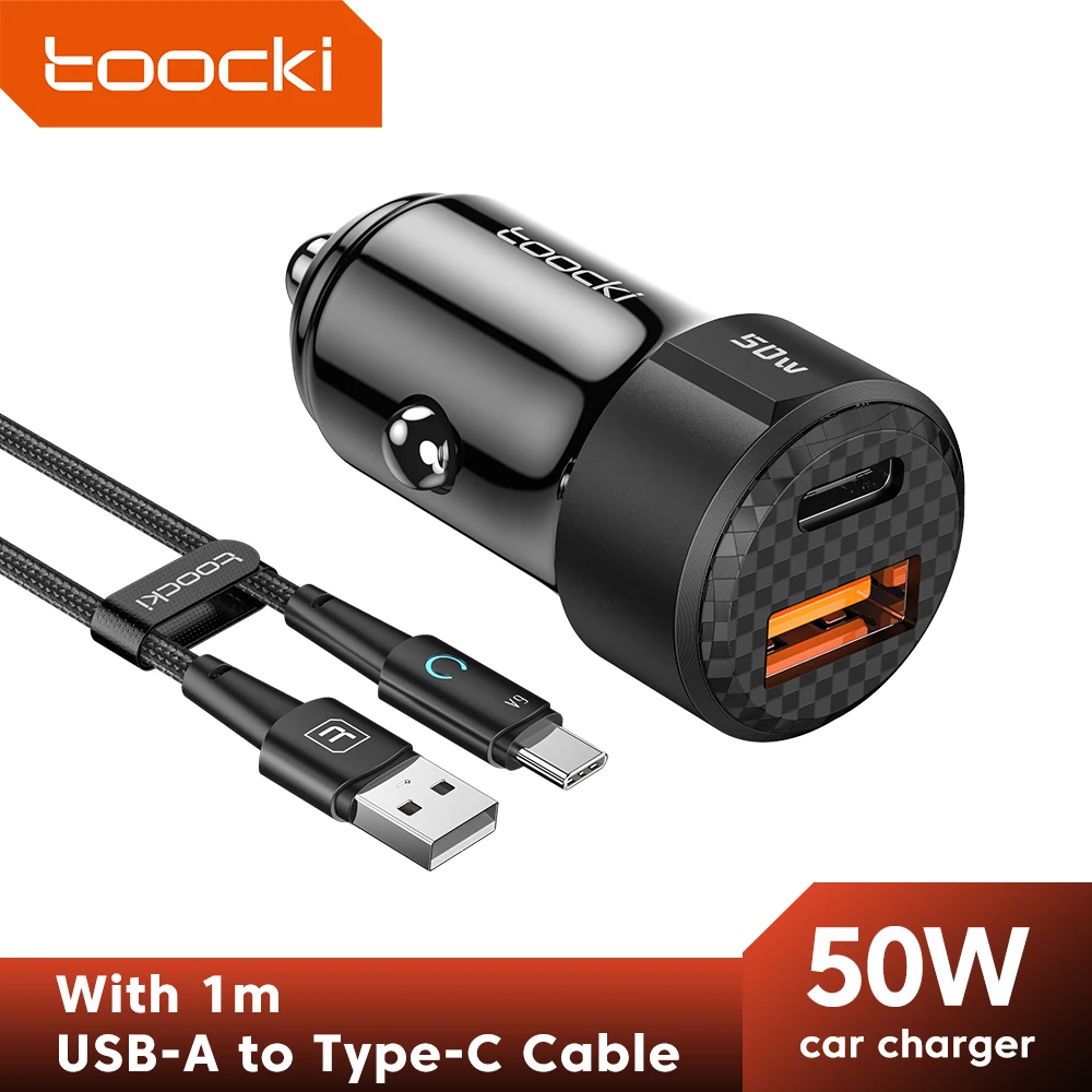 Car Charger 50W Quick Charge 60W USB A to Type C Cable iPhone Xiaomi Poco Samsung S23 Huawei Fast Charging