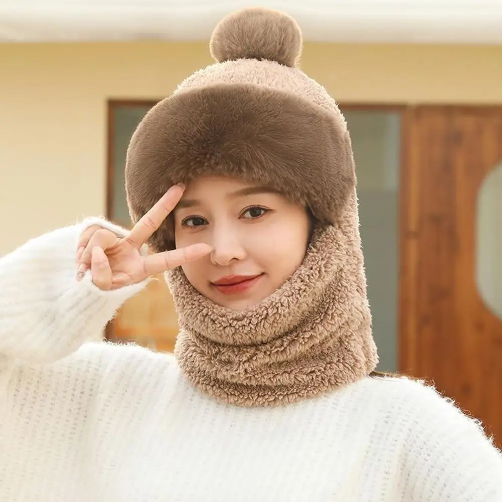 

Winter Womens Beanies Hat Hooded Face Mask Fluff Warm Outdoor Scarf Neck Thicken Knitted Hooded Warmer Hat Cap Neck W5W3