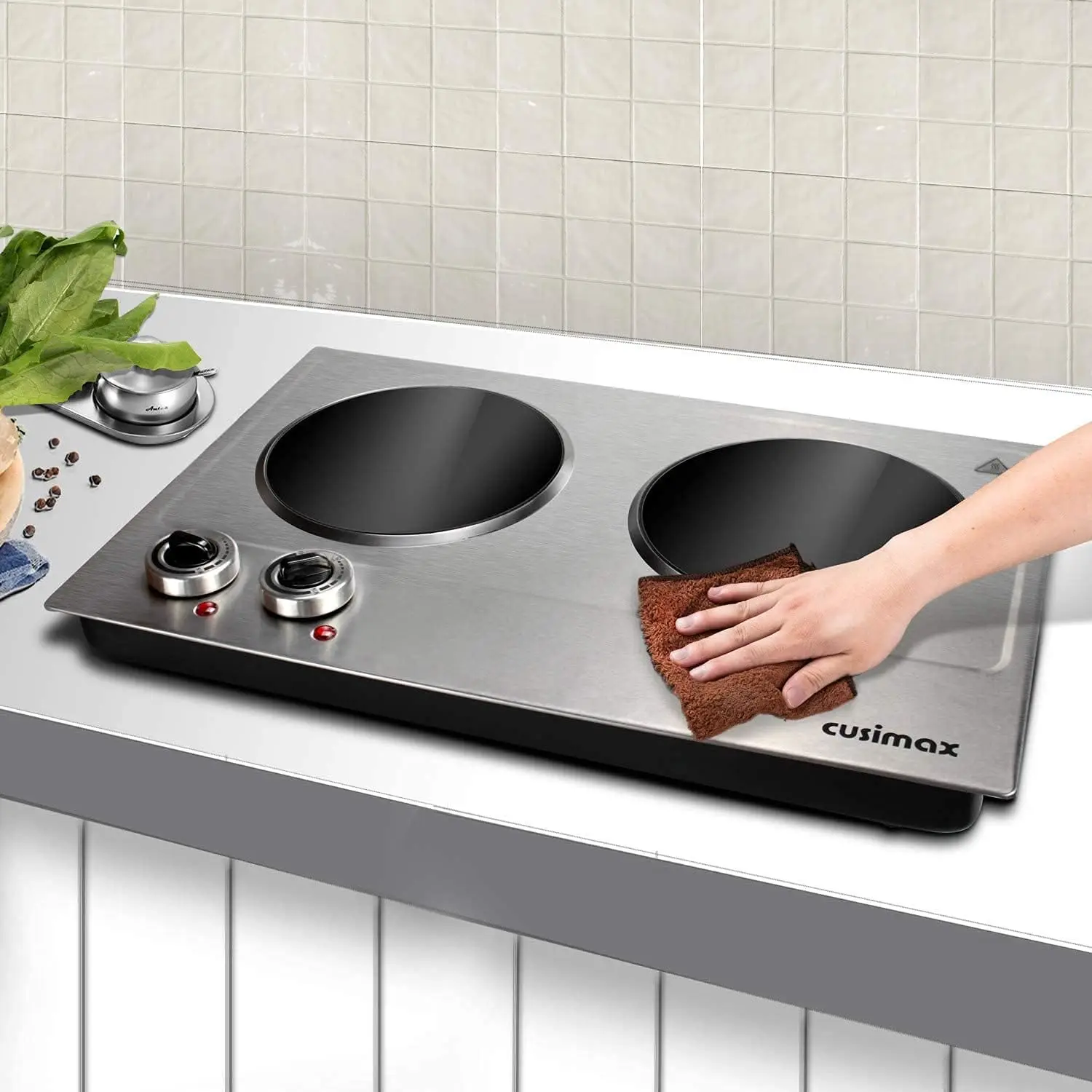 Burner, CUSIMAX 1800W Ceramic Electric Hot Plate for Cooking, Dual Control Infrared Cooktop, Portable Countertop Burner, 5