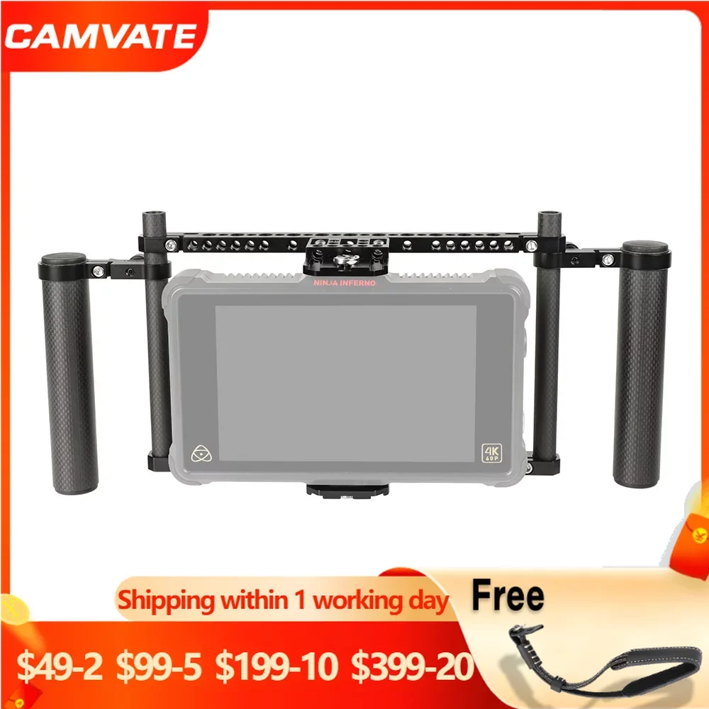 Camvate 7 "Impianto Di Perforazione Della Gabbia Del Monitor Del Direttore Con Impugnatura Regolabile In Fibra Di Carbonio Per Atomos Ninja Diavolo/Fu