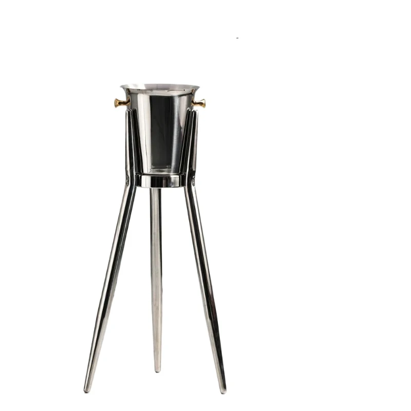 Stainless Steel Chilled Beverage Bucket Set, Floor Stand Three-Legged Champagne Cooler, Bar Club Drink Chilling Ice Holder